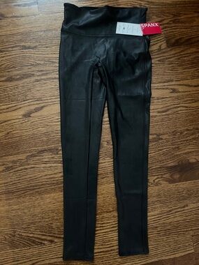 SPANX Black Faux Leather Leggings with Branded Tags